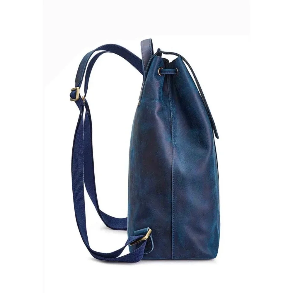 S-Zone Crazy Horse‎ Leather Backpack Dark Blue Travel Bag Purse EUC D10V143C